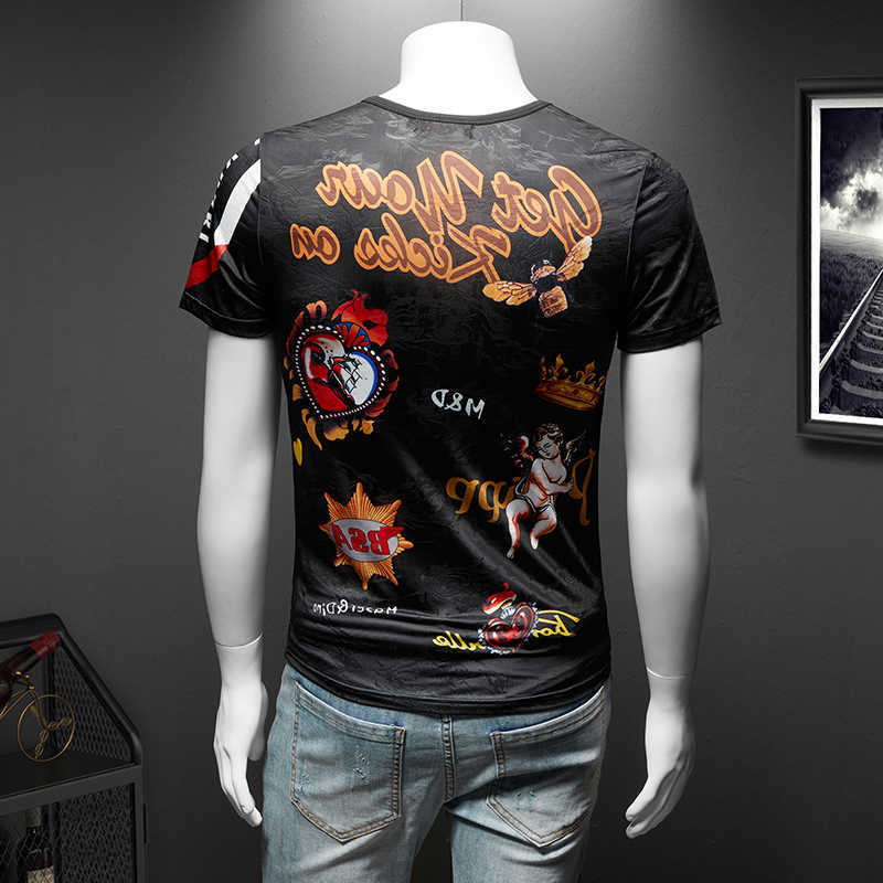 Crown Bee Print T Shirt Men Short Sleeve Summer Casual T-Shirt Breathable Tee Tops Streetwear T Shirt Male Clothes 7XL 210527