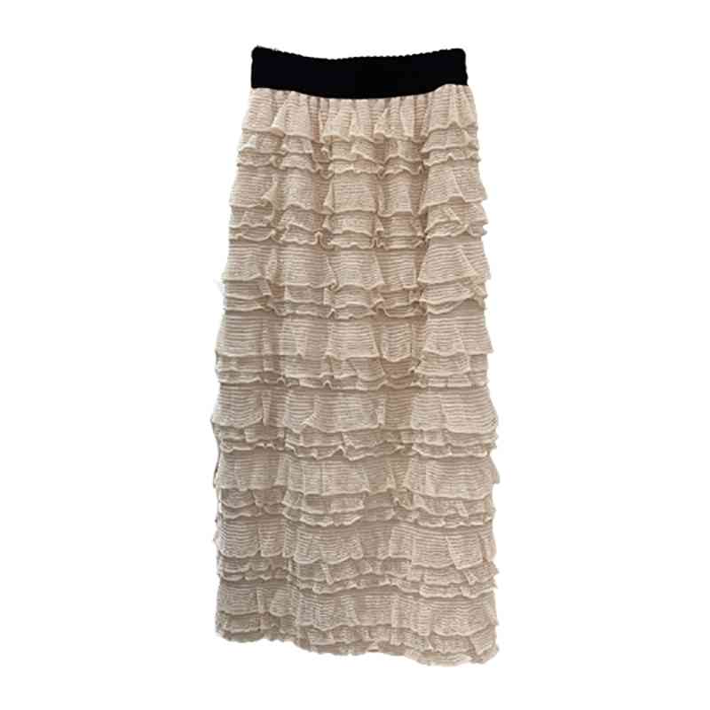 Nomikuma Korean Sweet Mesh Women Skirts Layered Ruffle Lace Bottoms Autumn Winter New Skirt High Wiasy Mujer Faldas 6D431 210427