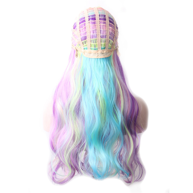 WoodFestival Purple Wavy Colored Wigs For Women Rainbow Synthetic Wig Female Cosplay Long Hair Pink Red Blue Orange Green Grey Brown