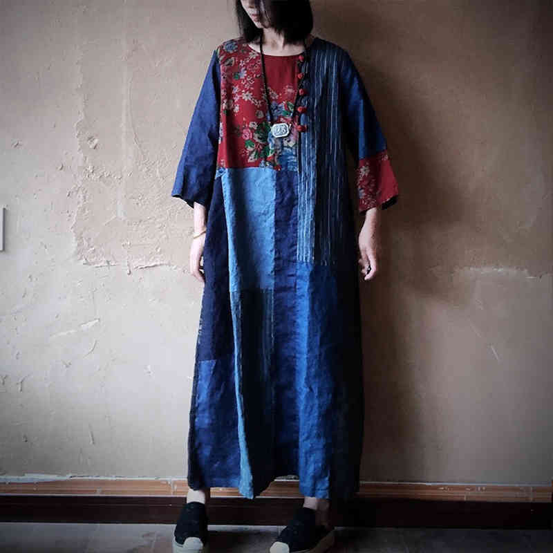 Johnature Vintage Cotton Linen Patchwork Dress Autumn O-Neck Three Quarter Sleeve Straight Loose Casual Women Retro Dress 210521, Multi
Johnature Vintage Cotton Linen Patchwork Dress Autumn O-Neck Three Quarter Sleeve Straight Loose Casual Women Retro Dress 210521, Multi