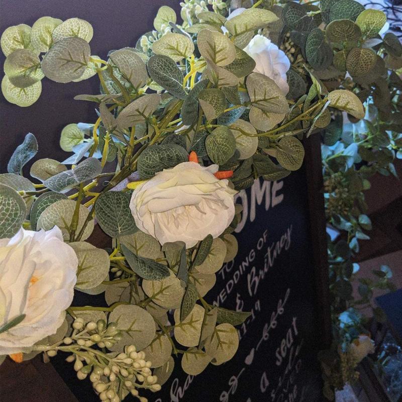 Decorative Flowers & Wreaths Fake Flower Eucalyptus Garland With Camellias Artificial Silk Rose Vine Decor Hanging Faux Leave Floral For Wed