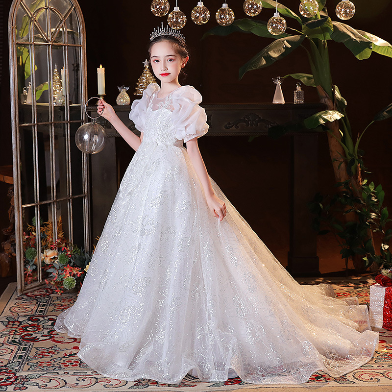 Puffy Girls Dresses 3D Wer V Neck Long Train Kids Teens Pageant Gowns Birthday Party Dress For Wedding Cooktail Gown 403 6660311
