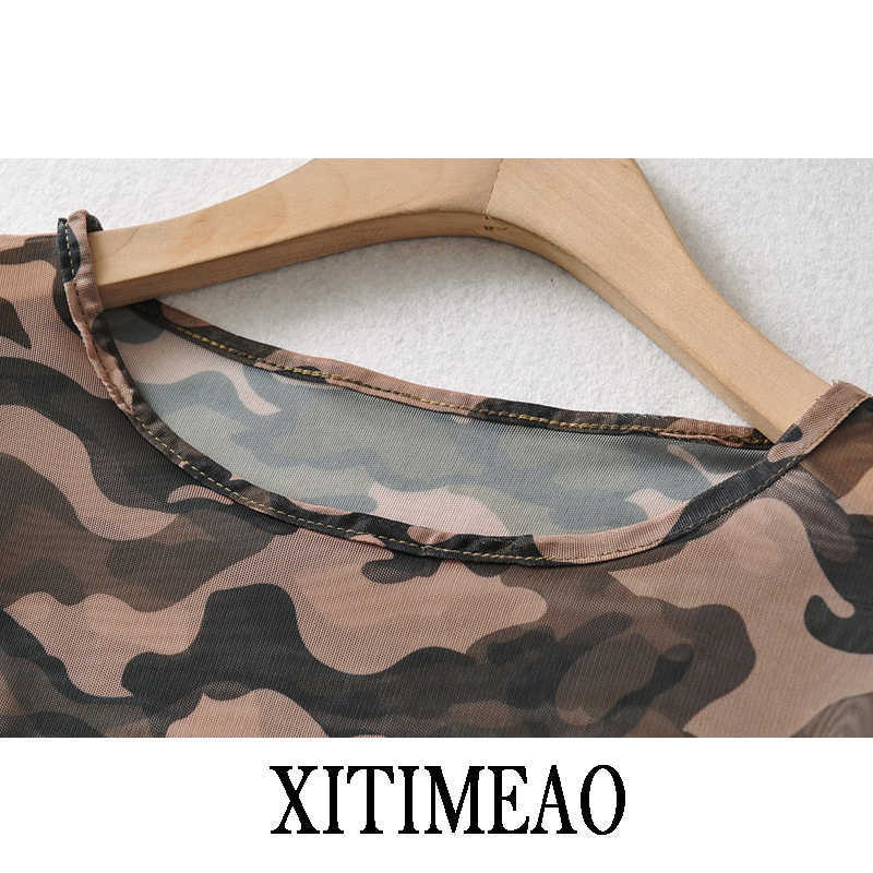 XITIMEAO Womens Spring Autumn Lightweight Camouflage Printing Crop Tops Comfort Skinny Long Sleeve Sexy Mesh Perspective T-Shirt 210602