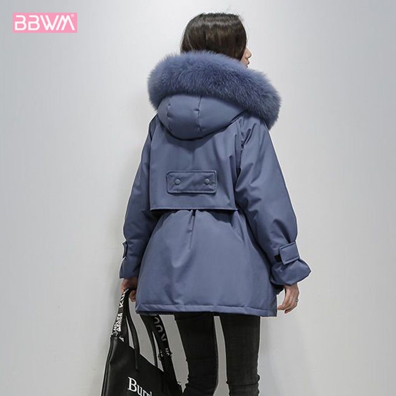 Black Hooded Long-sleeved Fur Collar Winter Warm Chic Female Coat Korean Style Long Fashionable Loose Chic Women's Down Jacket 210507