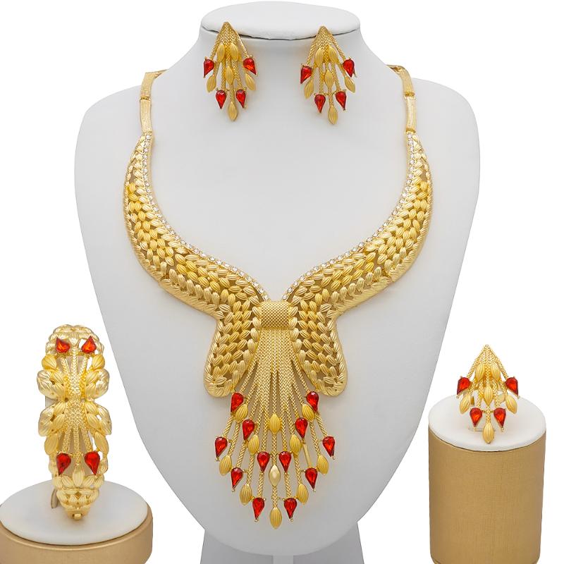 Earrings & Necklace Dubai Gold Jewelry Sets African Bridal Wedding Gifts For Women Saudi Arab Bracelet Ring Set Stone Jewellery, As pic
Earrings & Necklace Dubai Gold Jewelry Sets African Bridal Wedding Gifts For Women Saudi Arab Bracelet Ring Set Stone Jewellery, As pic