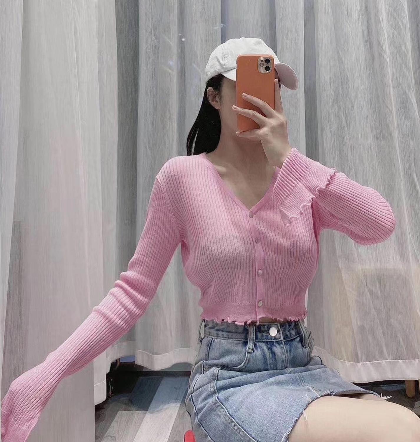 French Style Vintage Knitting Stripe Line Through Crop Knit Cardigan Sweater Woman V neck Split Long Sleeve Jumper Knitwear 210429