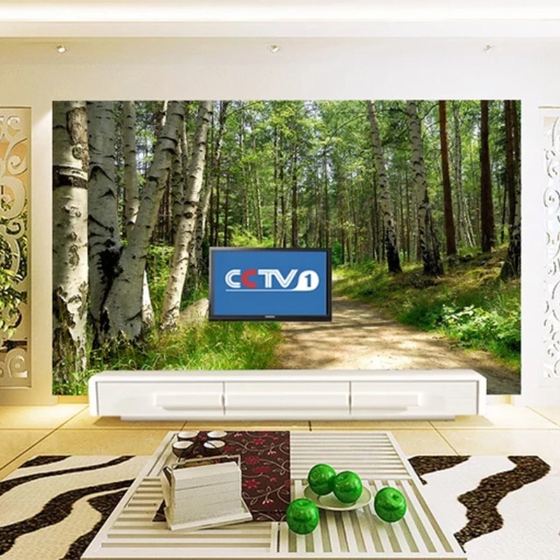Custom Murals Wallpaper 3D Green Forest Birch Path Photo Wall Painting Living Room TV Sofa Background Decor