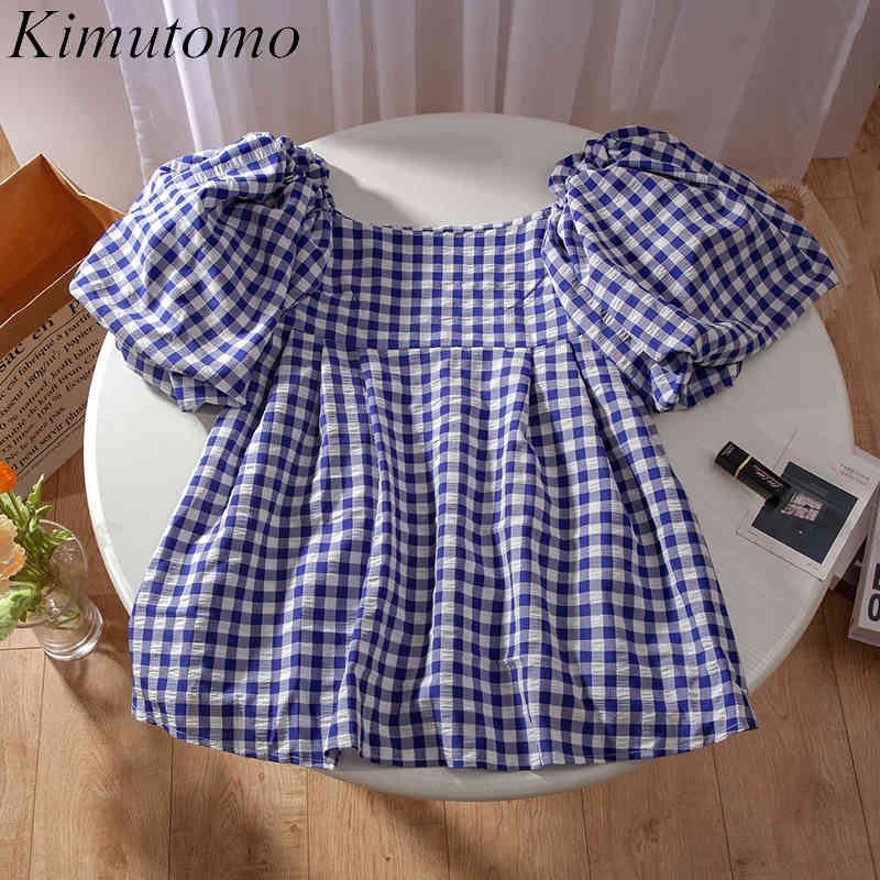 Kimutomo Korean Style Plaid Blouse Women Short Puff Sleeve Slash Neck Shirt Female Summer Casual Fashion Tops Elegant 210521, Blue
Kimutomo Korean Style Plaid Blouse Women Short Puff Sleeve Slash Neck Shirt Female Summer Casual Fashion Tops Elegant 210521, Blue