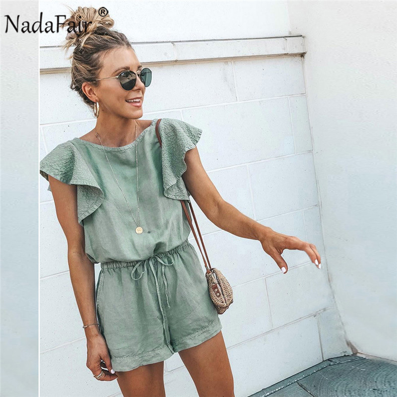 Nadafair Playsuits Women Summer Elegant Jumpsuit Short Cotton Linen Casual Ruffles Elastic Waist Sexy Rompers Overall Mono Mujer, Green
Nadafair Playsuits Women Summer Elegant Jumpsuit Short Cotton Linen Casual Ruffles Elastic Waist Sexy Rompers Overall Mono Mujer, Green