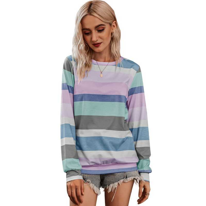Summer Striped Long Sleeve T Shirt Women O-neck Plus Size Fashions Vintage Ladies Tops Streetwear Tee Shirt Femme 210608, Blue 
Summer Striped Long Sleeve T Shirt Women O-neck Plus Size Fashions Vintage Ladies Tops Streetwear Tee Shirt Femme 210608, Blue