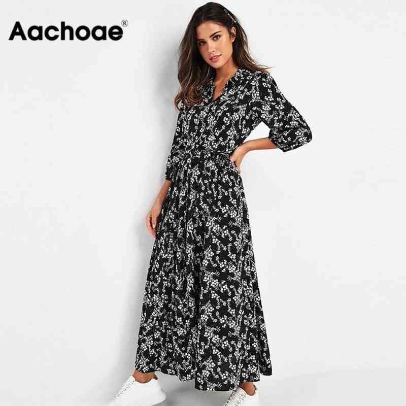 Aachoae Vintage Floral Print Maxi Dress Women Boho Three Quarter Sleeve Long Dress Turn Down Collar Casual Shirt Dresses Robe G1223, Black-2
Aachoae Vintage Floral Print Maxi Dress Women Boho Three Quarter Sleeve Long Dress Turn Down Collar Casual Shirt Dresses Robe G1223, Black-2