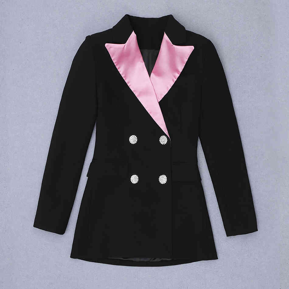 Free Women's Color Block Blazer Sexy Lapel Long Sleeve Double Breasted Bodycon Dress Club Party Mini Vestidos 210524