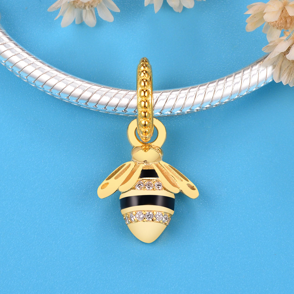 Fit Original Brand Charms Bracelet Authentic 925 Sterling Silver Animal Gold Color Honey Bee Pendant Bead Mix CZ Berloque DIY