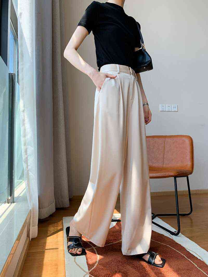 Arrival Soft Elegant Vintage High Waist Slim Pants Wide Leg Loose Women Streetwear Trousers 211115