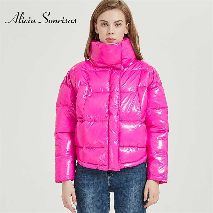 Winter Glossy Jacket For Women Rose Red Parka Female Bread Down s Cotton Padded Shiny Waterprooft Coat 211013