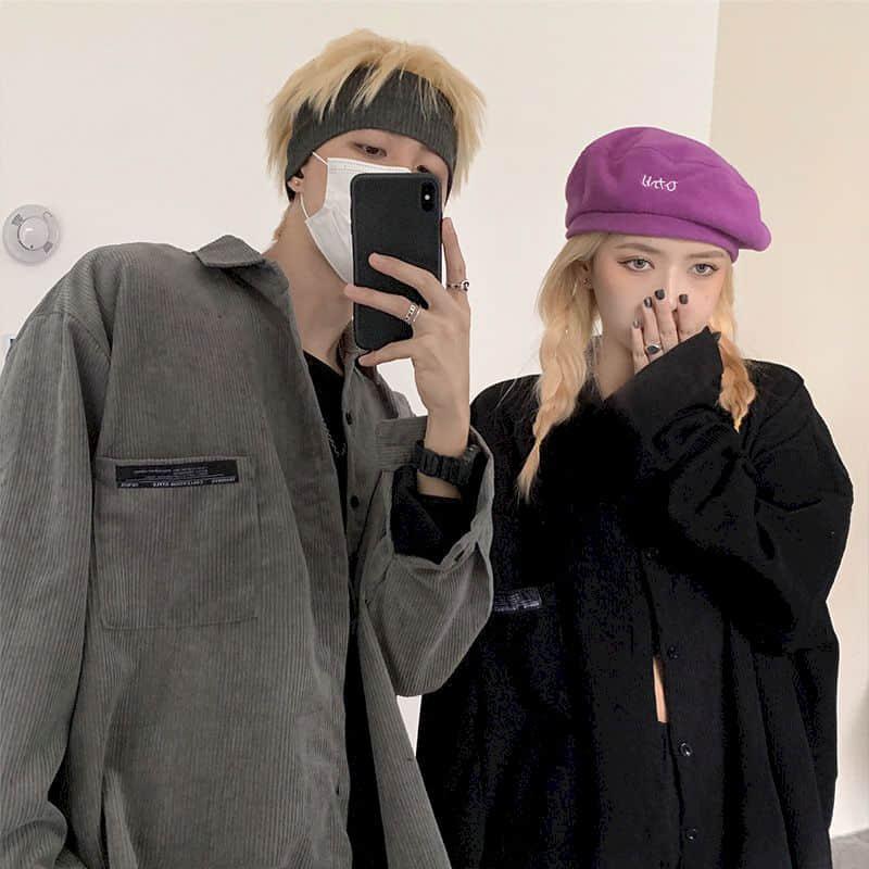 Streetwear Punk Blouse Couple Shirts Women Men Clothing Corduroy Shirt Spring Autumn Long Sleeve Vintage Ins Men's Casual