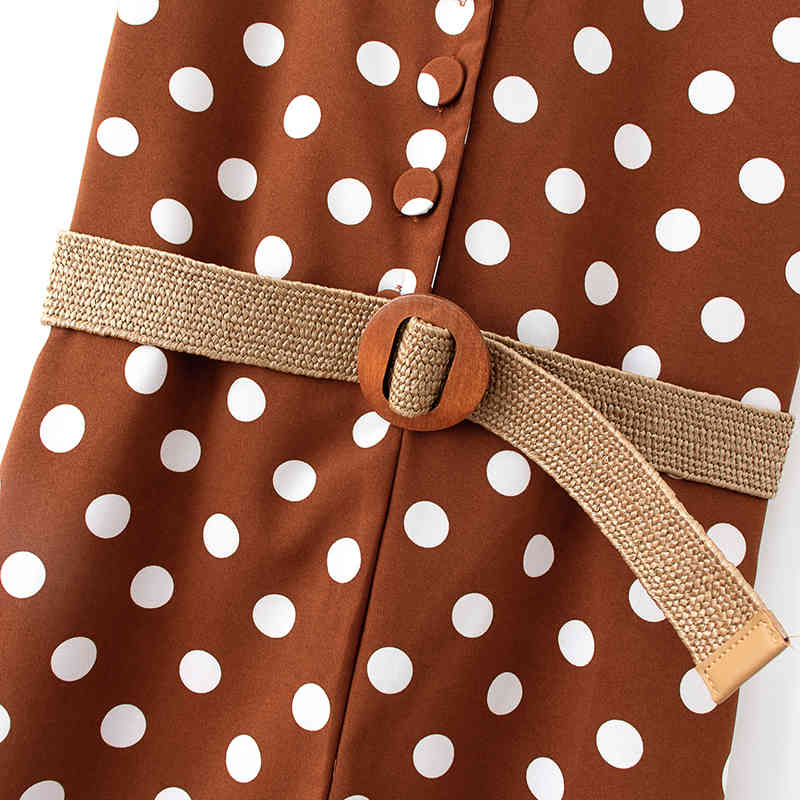 Polka Dot Long Jumpsuit Women Batwing Short Sleeve Loose Jump Suit With Belt Button Decorate Casual Jumpsuits Ladies 210515