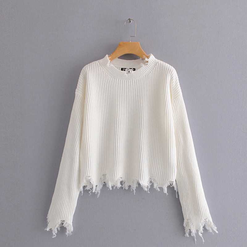 Genayooa Sweaters Women Casual O Neck Jumper Ladies Tassel Irregular Pullover Sweater Knitted Winter Korean Style 210527