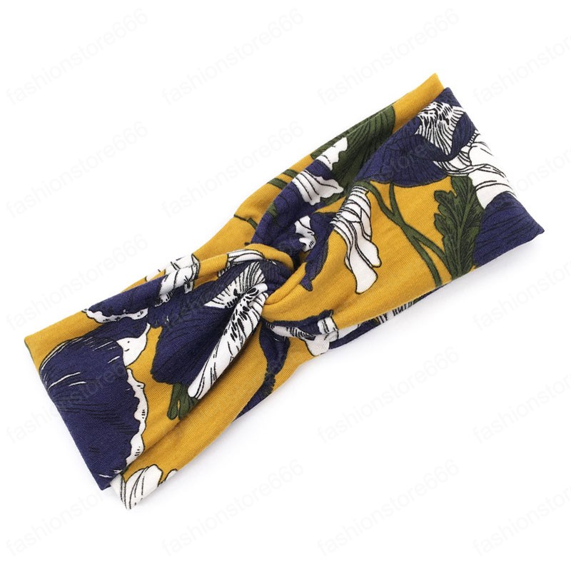 Floral Women Headband Spring Cross Knot Stretch Wide Hair Band For Lady Girls Elastic Turban Hairband Hair Accessories