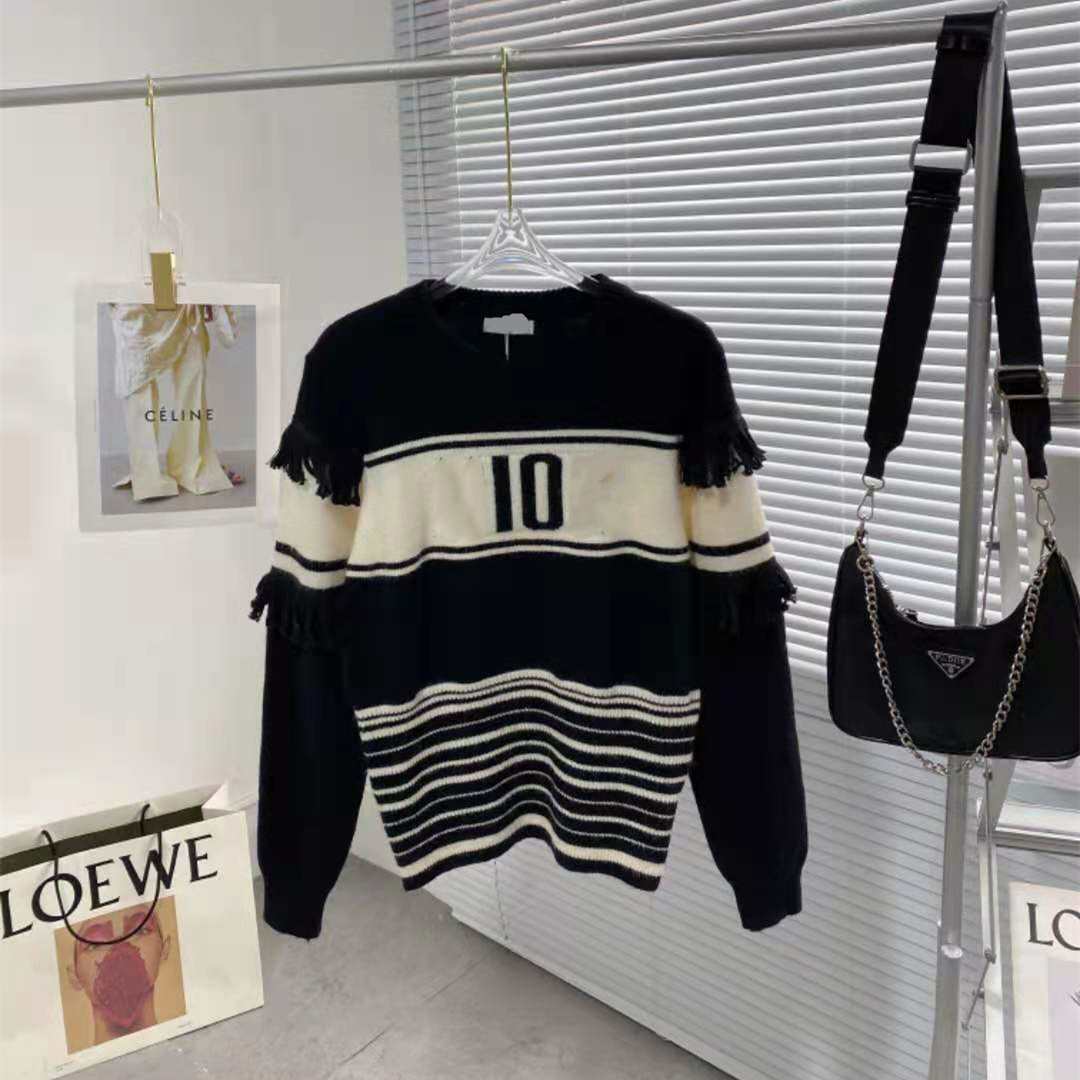 2021 autumn new fashion letter embroidery tassel design loose leisure slim age reducing knitted sweater