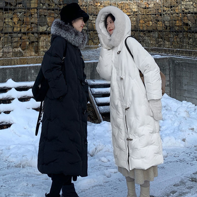 Wonder Winter Natural Fur Collar 90% White Duck Down Jackets Female Thick Warm Long Overcoat Outwear 210510