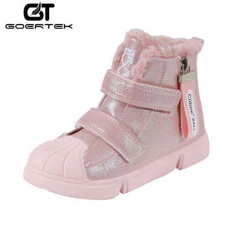 GT Girl Winter Snow Boots Warm Synthetic Children Boots With Double Hook-Loop Kids Flat Waterproof Boots With Safety Toe-Cap 211108, Gun