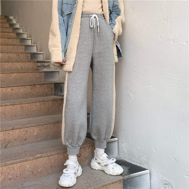 Nomikuma Autumn Winter Women Sweatpants Causal Korean Contrast Color Long Trousers Lace Up High Waist Harem Pants 6D028 210427