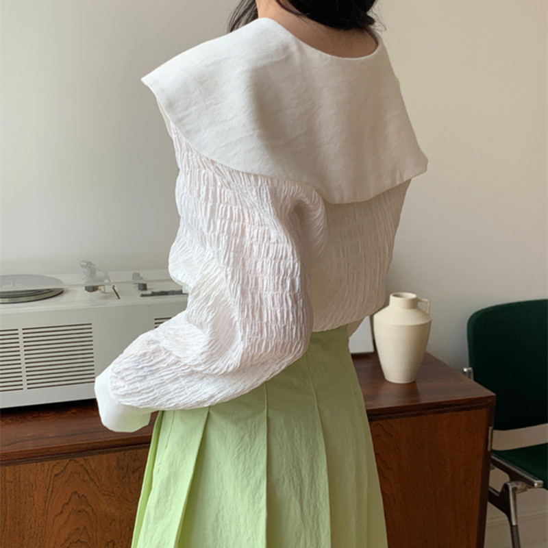 Nomikuma Women Blouse Korean Double Peter Pan Collar Hit Color Shirt Causal Sweet Bow Tie Tops Spring New Blusas Top 6G251 210427