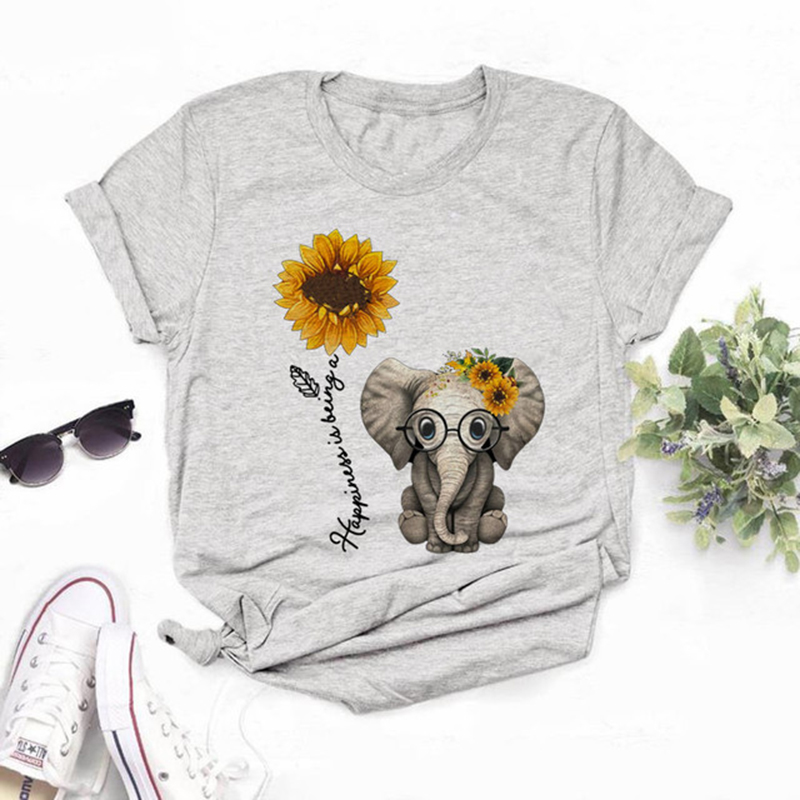 Fashion Ladies T Shirts Summer Leisure Sunflower Elephant Print Short Sleeve Classic Creative Fun Harajuku Clothing, White
Fashion Ladies T Shirts Summer Leisure Sunflower Elephant Print Short Sleeve Classic Creative Fun Harajuku Clothing, White