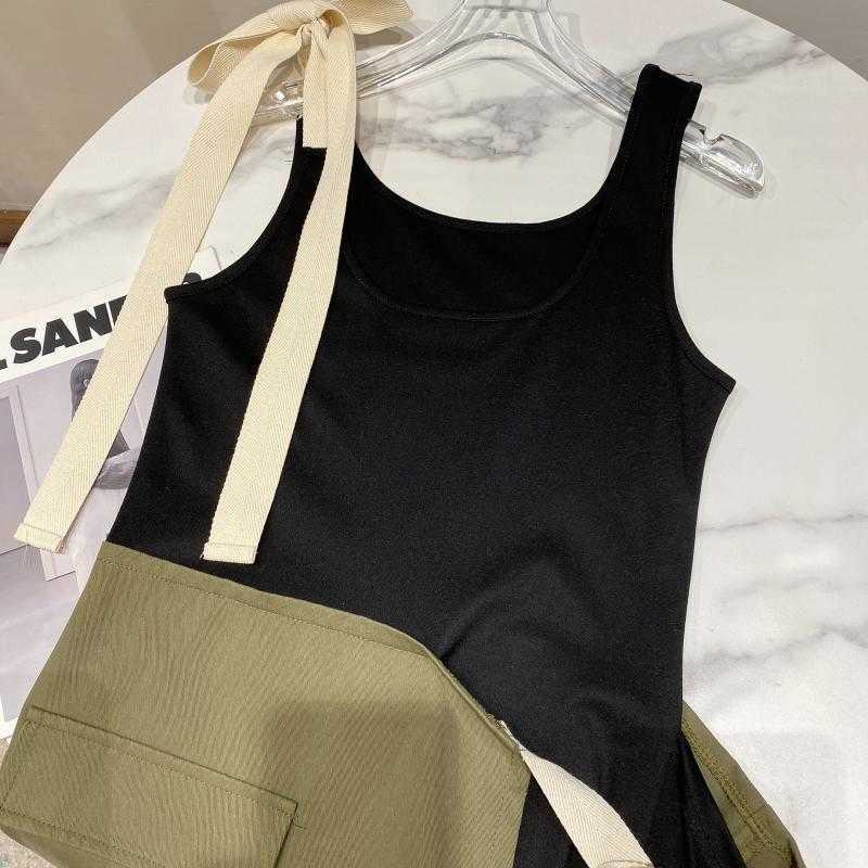 DEAT Women Patchwork Asymmetrical Sling Dress Round Neck Sleeveless Arrivals Lady Sexy Fashion Spring Summer 11D500 210709