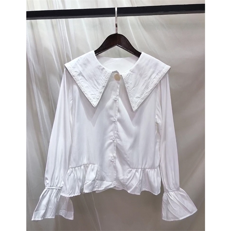Arrival Spring Preppy Style Women Long Sleeve White Blouse Sailor Collar Loose Casual Shirts Female Tops Blusas Mujer S283 210512