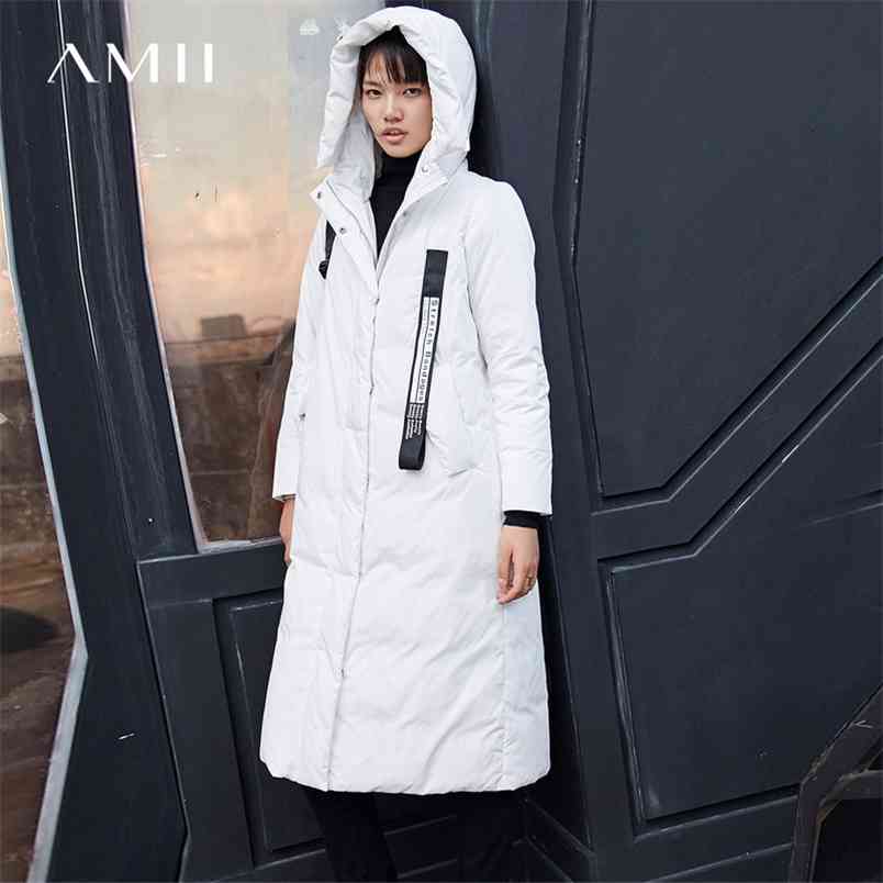[winter sale for festival] Women Winter 90% White Duck Wide-waisted Letter Long Down Coat Hoodies Pocket 210527