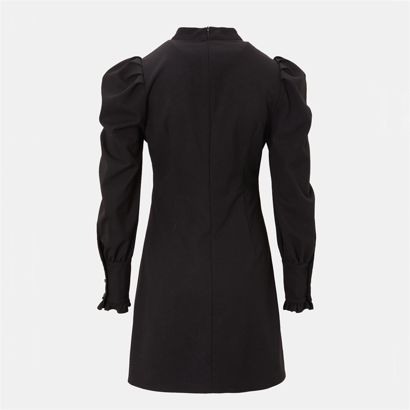 Elegant Women Black O-Neck Dress Fashion Ladies Hollow Out Vestidos Streetwear Female Chic Puff Sleeve Mini Dresses 210430