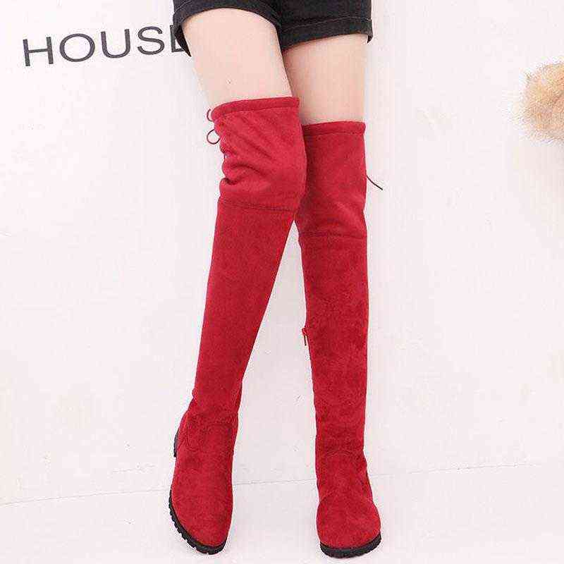 Women's Boots High Pleated Flock Over The Knee Winter Boots For Women Winter Shoes Thigh High Long Boots Wedges Female Booties Y1201
