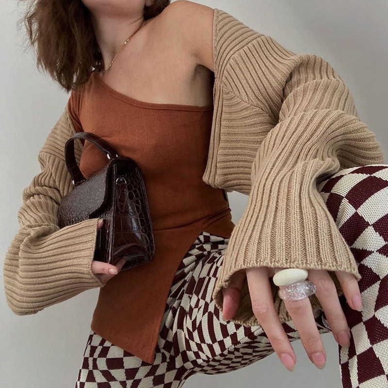 Tossy White Women Sweater Shrugs Cropped Top Full Lantern Sleeve Knitwear Pullover Sexy Summer High Street Outwear Spring 210914
