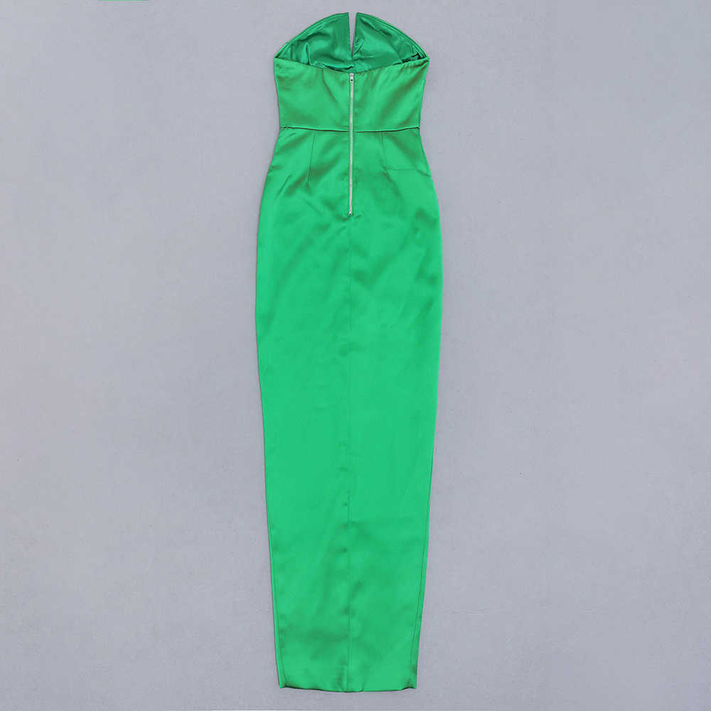 Summer Women'S Fashion Strapless Dress Sexy Sleeveless Green Draped V-Neck Celebrity Party Long 210525
