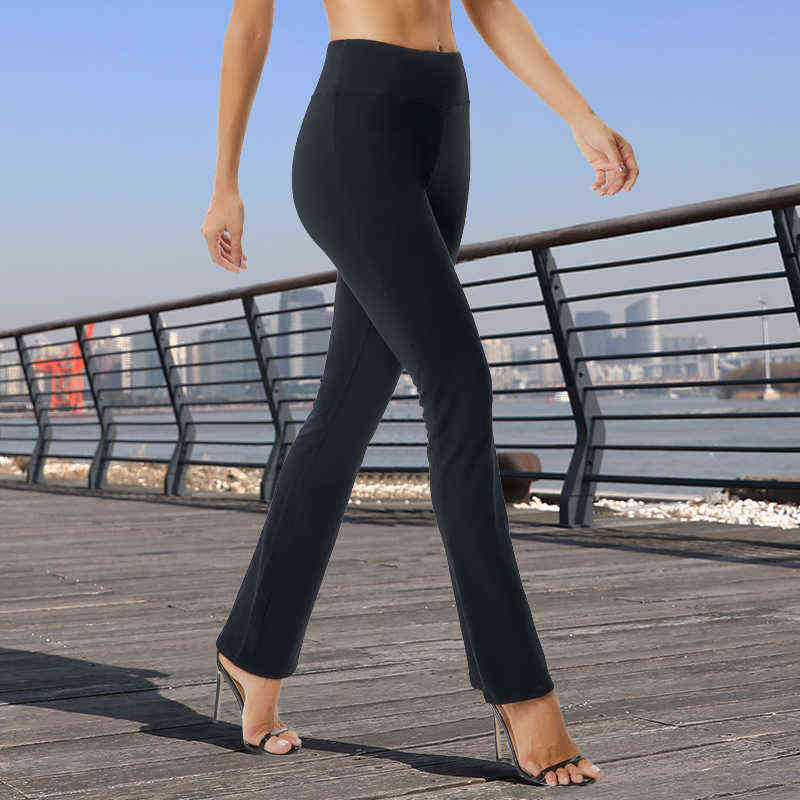 Women's Fashion Solid Cotton Spandex Boot Cut High Waisted Flare Pants Workout Casual Trousers Comfortable Flared Leggings S-XL 211215