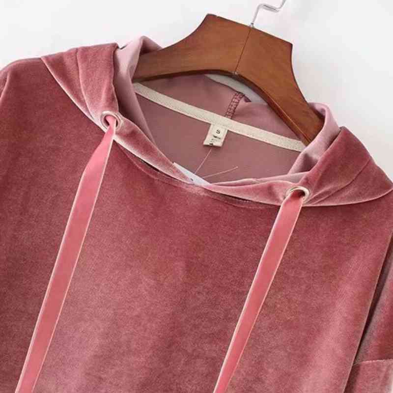 Fashion Women Patch Pocket Velvet Hoodie Pullovers Leisure Ladies Long Sleeves Smock Autumn Loose tops SW610 210430Z
