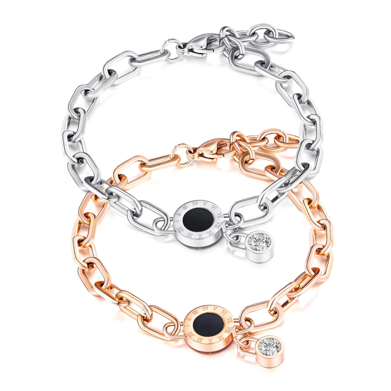 Luxury Brand Roman Numerals Charm Stainless Steel Chain Bracelet Classic INS Style Jewelry