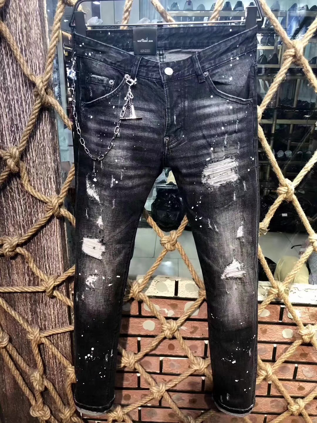 

21ss Mens jeans designer Ripped Skinny Trousers Motorcycle Moto biker hole Slim Men's Fashion Brand Distressed ture Denim pants Hip hop Men D2 9603, Image display 1