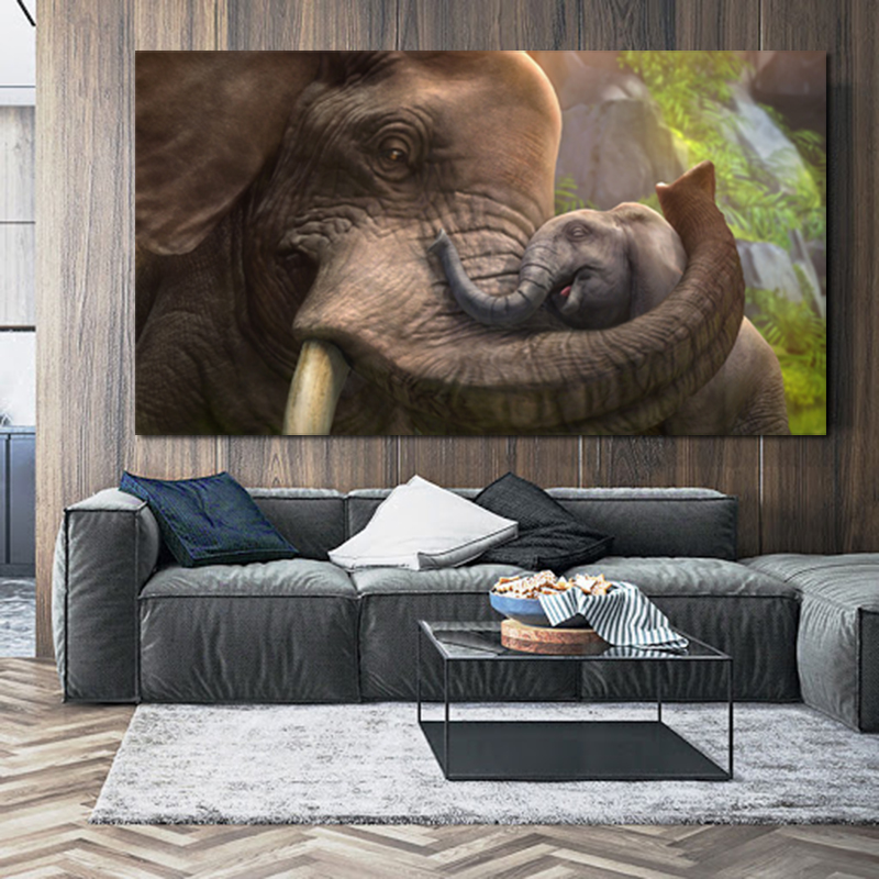 Elephant Mother And Sun Poster Canvas Painting Wall Art Pictures For Living Room Animal Prints Home Decor Indoor Decorations