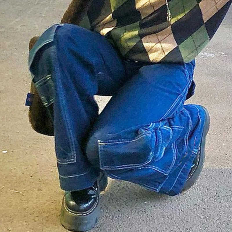 Skater Style Indie Boyfriend Baggy Pants Y2k Streetwear Teen Fashion 90s Jeans Pockets Wide Legs High Waist Trousers 210922