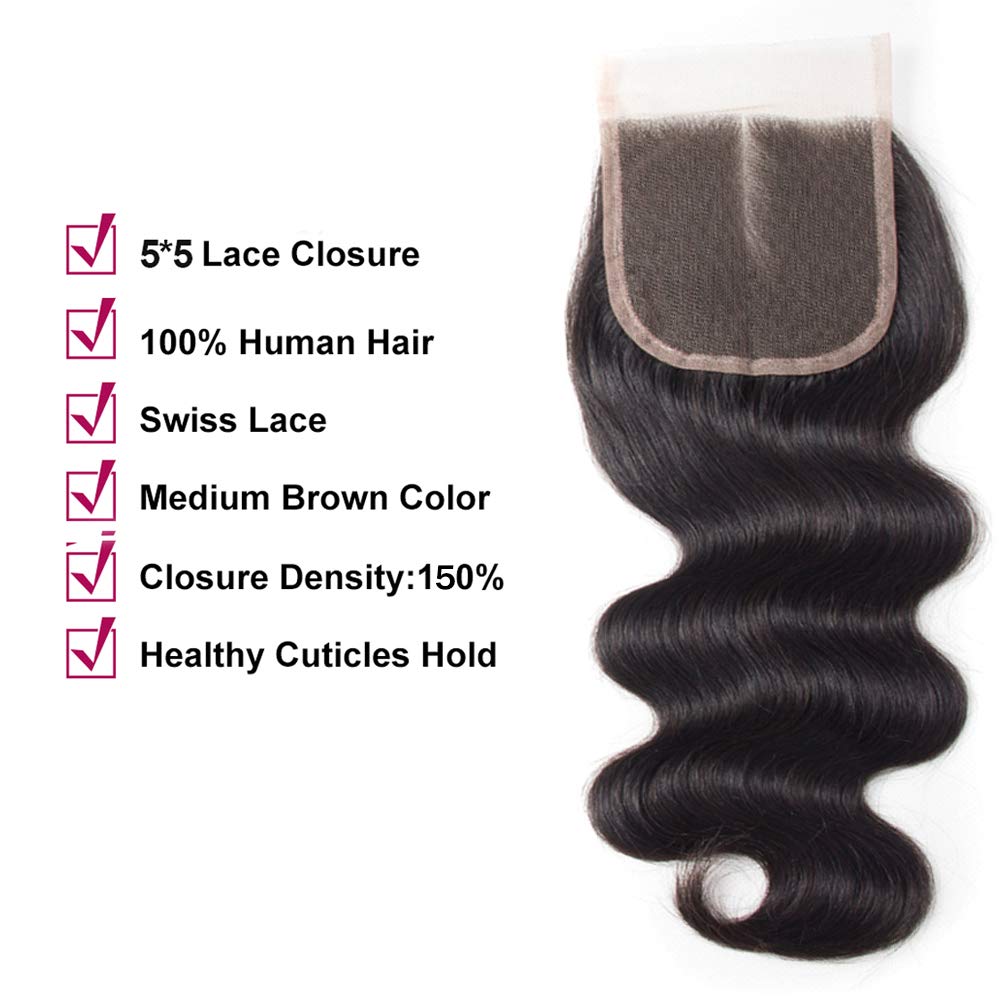 5x5 Straight Human Hair Transparent Lace Closures Pre Plucked Natural Hairline Bleached Knots