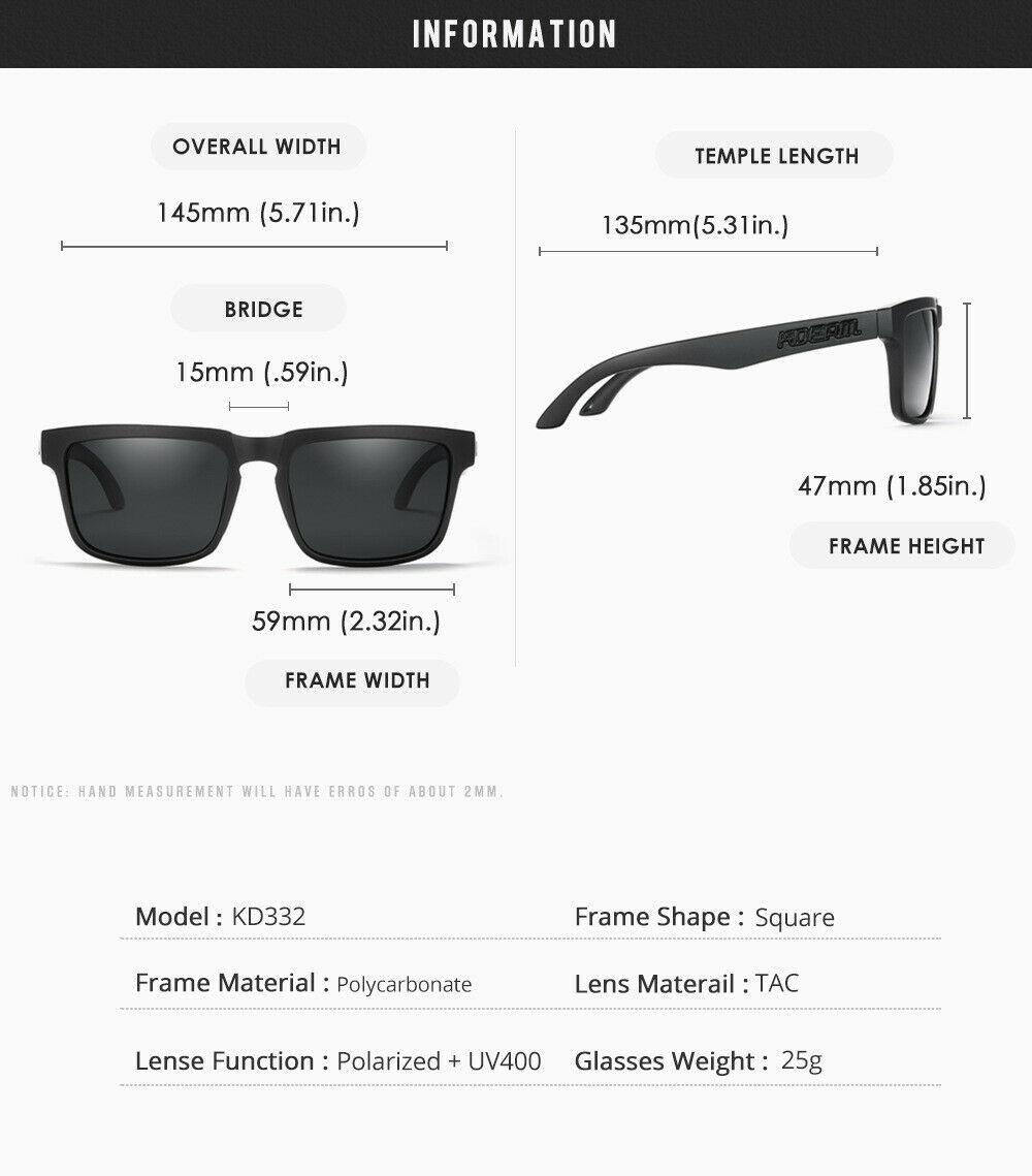 KDEAM Unisex Men Women Sport Square Polarized Sunglasses Ultralight Driving Outdoor Glasses UV400 KD332
