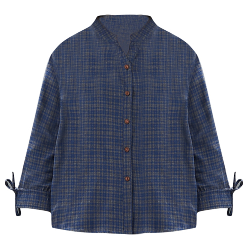 Spring Arts Style Women Long Sleeve Stand Collar Vintage Plaid Shirts Coat All-matched Casual Loose Blouse Female Tops S470 210512