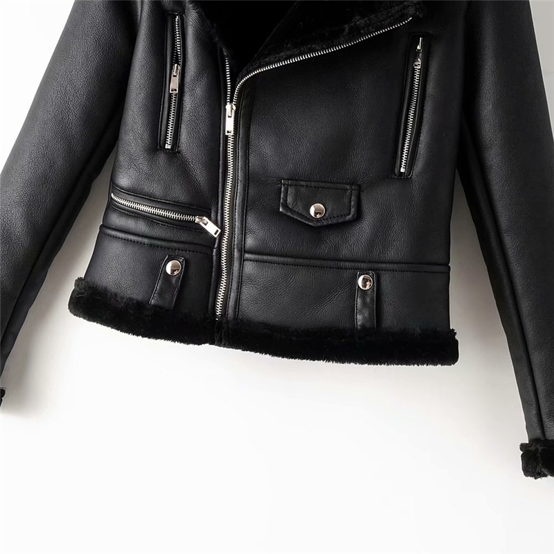 fashion women faux lamb wool fur leather jacket winter lady black thick jackets female zipper suits chic girls outerwear 210527
