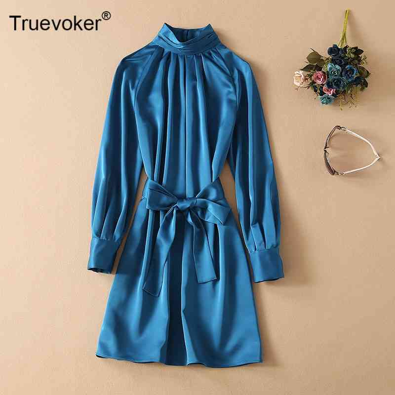 Truevoker Runway Long sleeve Blue Satins Dress Lady Stand Collar Lantern Sleeve Straigth Casual Tied Waist 210602
Truevoker Runway Long sleeve Blue Satins Dress Lady Stand Collar Lantern Sleeve Straigth Casual Tied Waist 210602