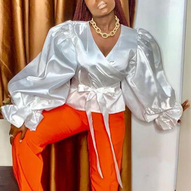 Women's Blouses & Shirts Western Style Solid Color V-neck Lantern Sleeve Loose Bandage Blouse Fashion Oversize African Commute OL All-match, White
Women's Blouses & Shirts Western Style Solid Color V-neck Lantern Sleeve Loose Bandage Blouse Fashion Oversize African Commute OL All-match, White