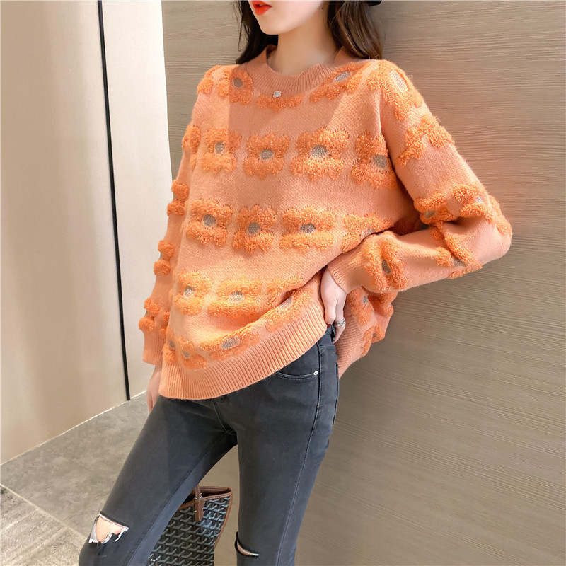Autumn And Winter Women's Mid-length Pullover Sweater Scarf Two-piece Korean Loose Fashion Base 210427