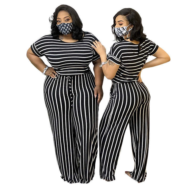 Designer Ladies fashion spring and summer plus size ladies stripes striped printed knitted stretch women's Jumpsuit